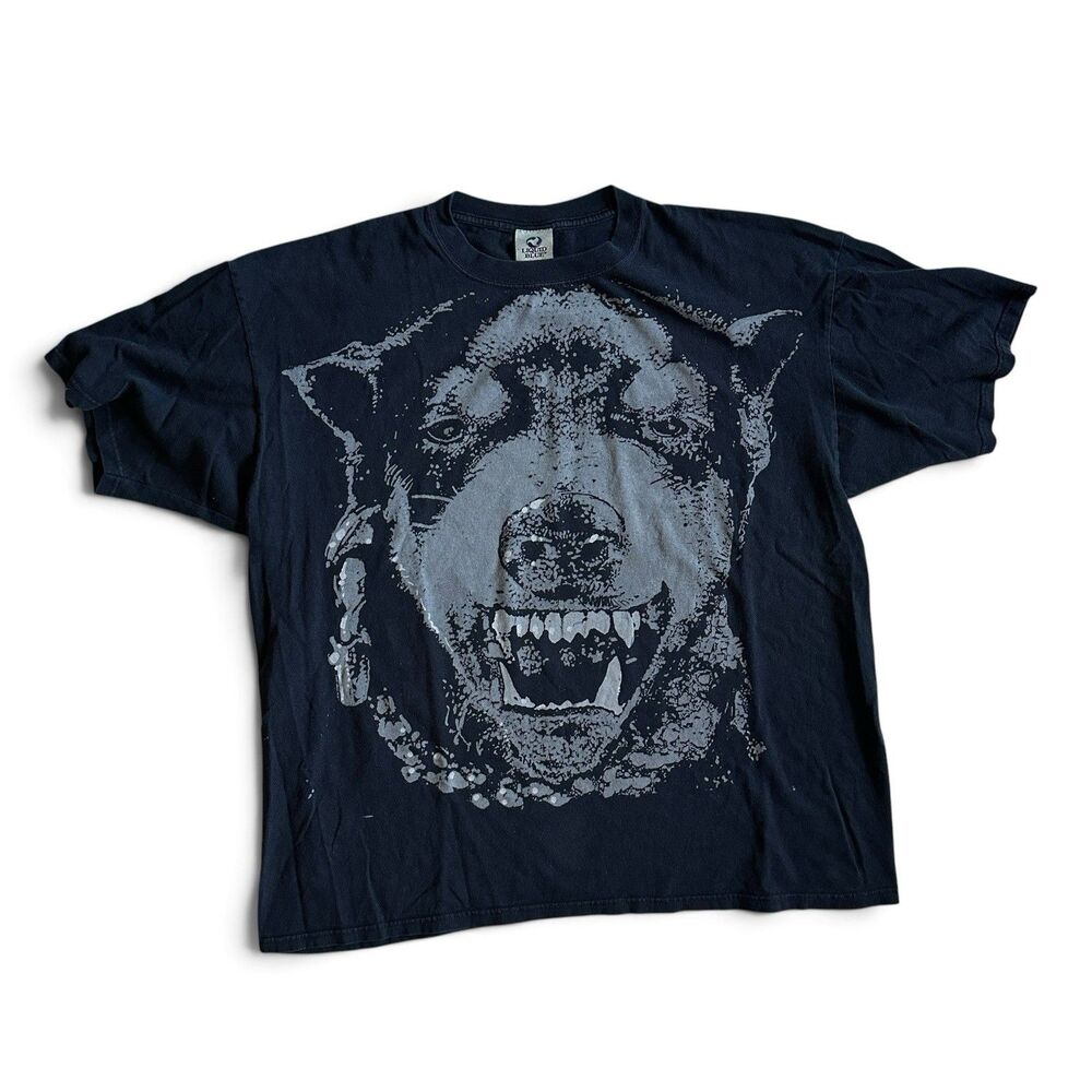 RARE Vintage LIQUID BLUE 90s Y2K Bulldog Doberman AOP T-Shirt 2XL Black USA